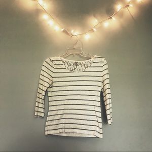Arizona Gray Striped Top with Lace